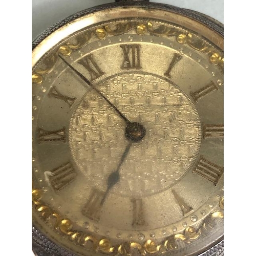 74a - Antique silver fob watch, case marked Fine silver, face with Roman numerals and gilt decoration  (no... 