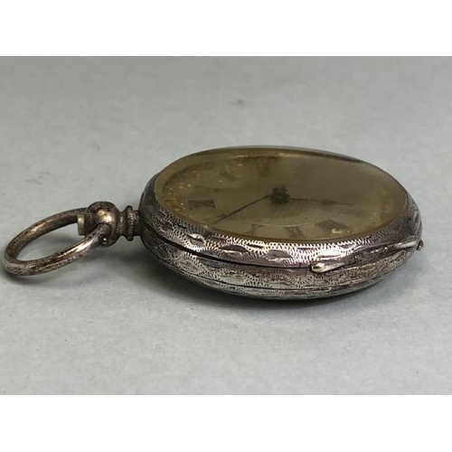 74a - Antique silver fob watch, case marked Fine silver, face with Roman numerals and gilt decoration  (no... 