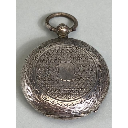 74a - Antique silver fob watch, case marked Fine silver, face with Roman numerals and gilt decoration  (no... 