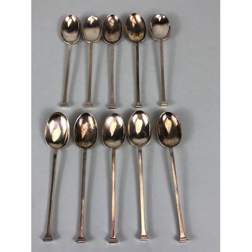 80 - Antique silver, Ten English hallmarked  pedestal topped coffee spoons, 2 coffee bean spoons, pair of... 