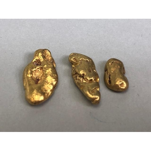 84 - Gold Specimen interest, rare opportunity to purchase three smooth gold nuggets as dredged from the F... 