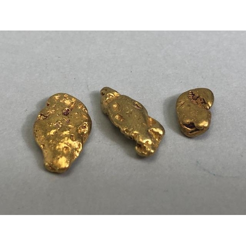 84 - Gold Specimen interest, rare opportunity to purchase three smooth gold nuggets as dredged from the F... 