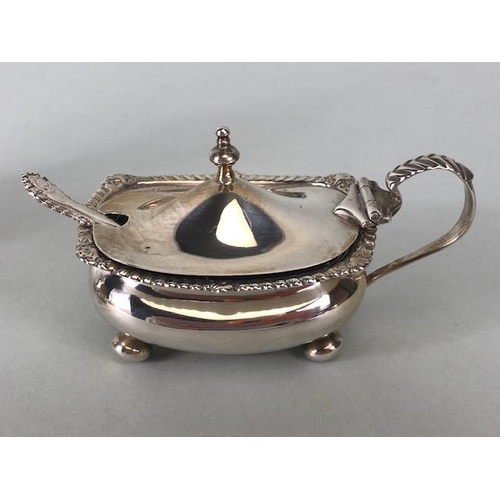 85 - Collection of hallmarked silver condiments to include Salts, spoon and a pepper pot one salt with bl... 