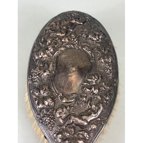 87 - Antique Silver, silver hallmarked hair brush and comb, decorated with flying cherubs and grape vines