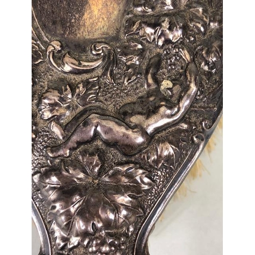 87 - Antique Silver, silver hallmarked hair brush and comb, decorated with flying cherubs and grape vines