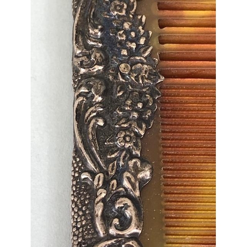 87 - Antique Silver, silver hallmarked hair brush and comb, decorated with flying cherubs and grape vines