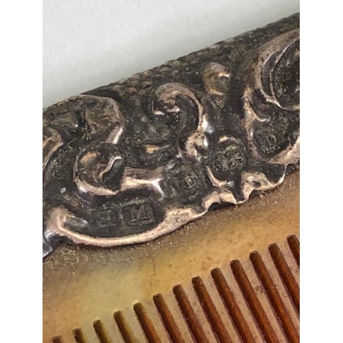 87 - Antique Silver, silver hallmarked hair brush and comb, decorated with flying cherubs and grape vines