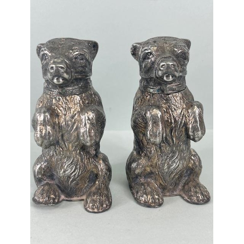 90a - Pair of Silver plated condiments in the form of seated Russian Fighting Bears each with detachable s... 