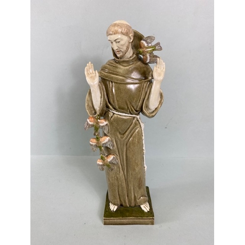 109A - Studio Ceramics, M Joyce Bidder,  statue of Francis of Assis, standing approximately 27cm high, on s... 