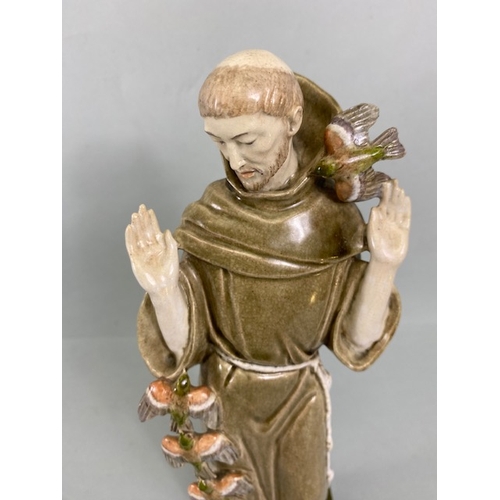 109A - Studio Ceramics, M Joyce Bidder,  statue of Francis of Assis, standing approximately 27cm high, on s... 