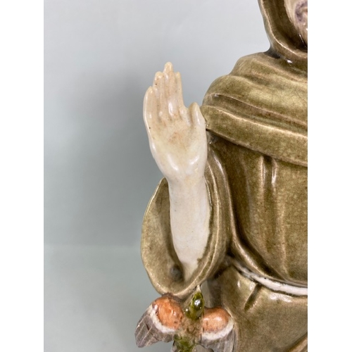 109A - Studio Ceramics, M Joyce Bidder,  statue of Francis of Assis, standing approximately 27cm high, on s... 