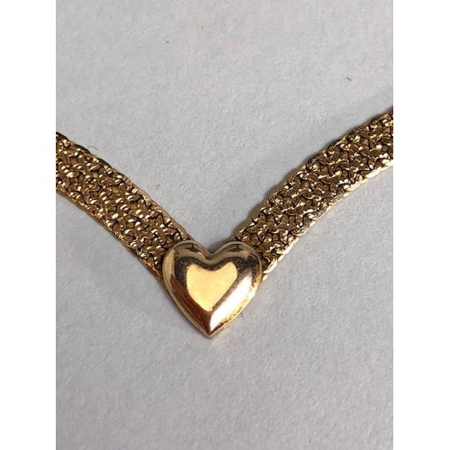 27 - 375 marked gold collaret necklace, flat bark design with heart, approximately 6.3g