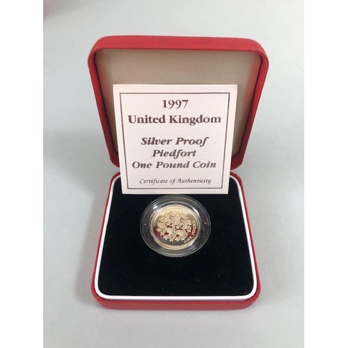 52 - Coins, group of British silver proof coins to include 1997 Silver proof Piedfort one pound coin in b... 