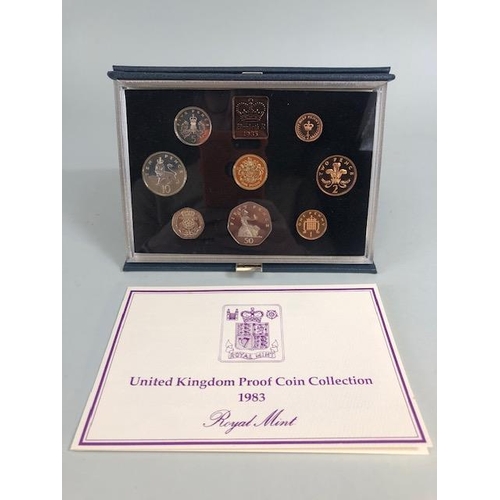 55 - Coins, Royal Mint United kingdom proof coin collections for the years 1983, 1984, 1985 x 3,