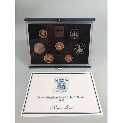 55 - Coins, Royal Mint United kingdom proof coin collections for the years 1983, 1984, 1985 x 3,