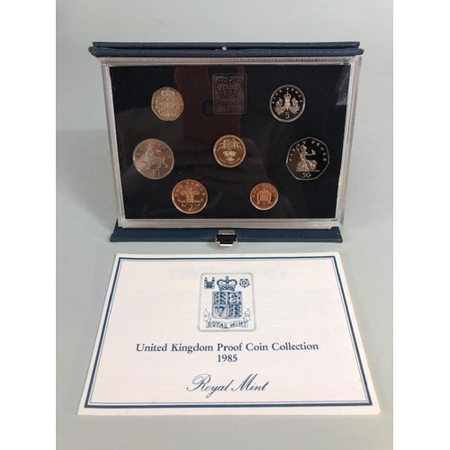 55 - Coins, Royal Mint United kingdom proof coin collections for the years 1983, 1984, 1985 x 3,