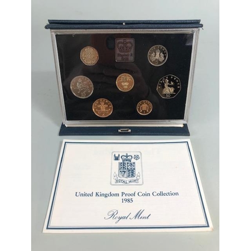 55 - Coins, Royal Mint United kingdom proof coin collections for the years 1983, 1984, 1985 x 3,