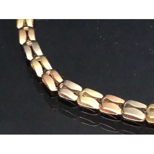 57 - 14ct Gold Tri-colour bracelet approx 18cm in length and 3.5g