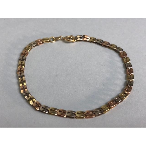 57 - 14ct Gold Tri-colour bracelet approx 18cm in length and 3.5g