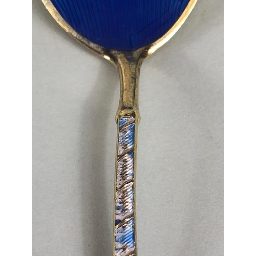 64 - Boxed set of Silver enamel and Gold Gilt spoons each marked ELA Denmark STERLING 925 S (enamel lose ... 