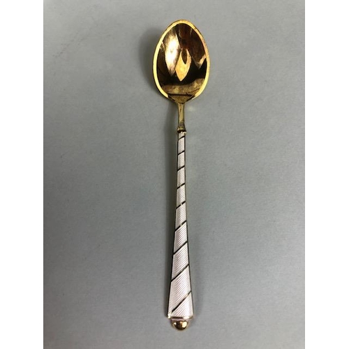 64 - Boxed set of Silver enamel and Gold Gilt spoons each marked ELA Denmark STERLING 925 S (enamel lose ... 