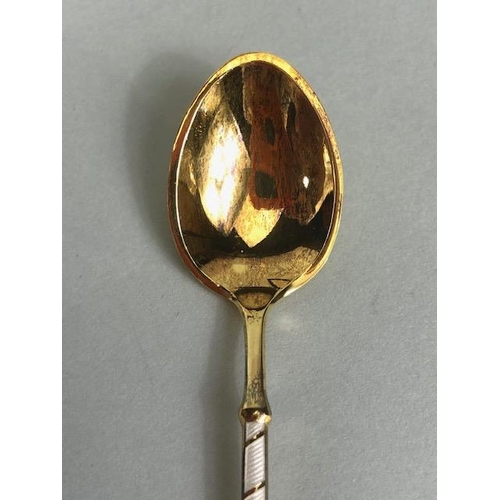 64 - Boxed set of Silver enamel and Gold Gilt spoons each marked ELA Denmark STERLING 925 S (enamel lose ... 