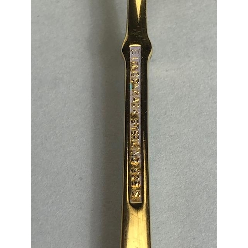 64 - Boxed set of Silver enamel and Gold Gilt spoons each marked ELA Denmark STERLING 925 S (enamel lose ... 