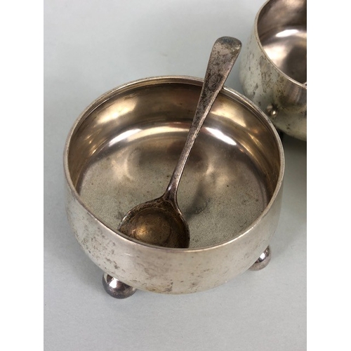 10 - Three hallmarked round Silver salts each on bun feet with matching hallmarked silver spoons (total 1... 