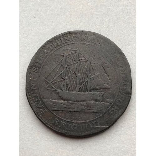 118 - Coin Token Interest,  Iron Bridge at Coalbrook dale 1792,  Bristol patent Sheathing nail penny token... 