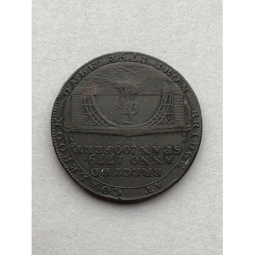 118 - Coin Token Interest,  Iron Bridge at Coalbrook dale 1792,  Bristol patent Sheathing nail penny token... 