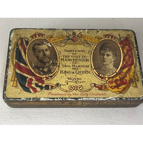 144 - Commemorative Royal interest, Cadburys tin for the visit to Manchester of the King and Queen July 14... 