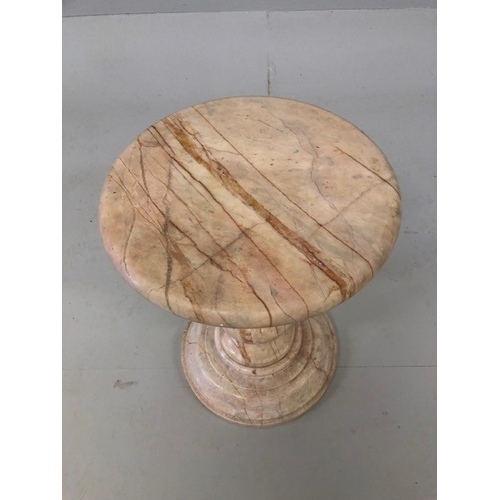 146 - Vintage round pink marble turned column display stand approximately 35 x 50cm