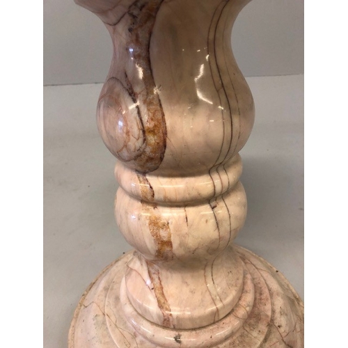 146 - Vintage round pink marble turned column display stand approximately 35 x 50cm