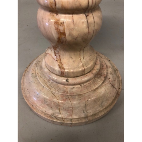 146 - Vintage round pink marble turned column display stand approximately 35 x 50cm