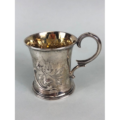 15 - Antique silver, Victorian christening cup of waisted design with decoration of flowers and leaves, w... 