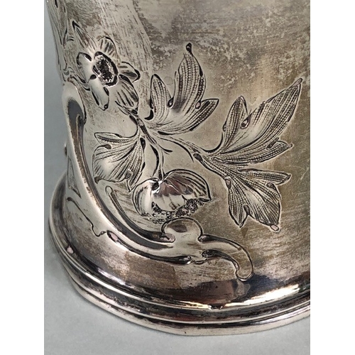 15 - Antique silver, Victorian christening cup of waisted design with decoration of flowers and leaves, w... 