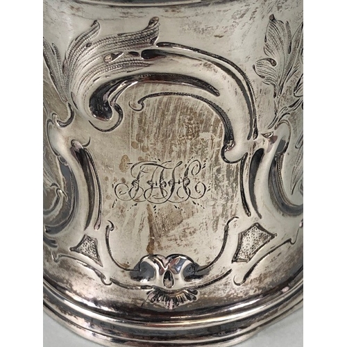 15 - Antique silver, Victorian christening cup of waisted design with decoration of flowers and leaves, w... 