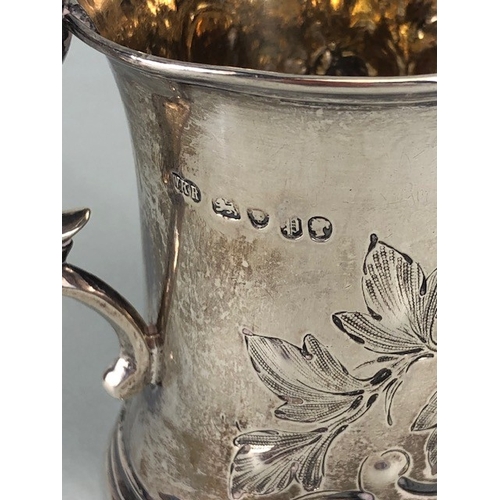 15 - Antique silver, Victorian christening cup of waisted design with decoration of flowers and leaves, w... 