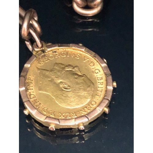 18 - Antique Jewellery, 9ct gold hallmarked open link watch chain with 1914 George V half sovereign in a ... 