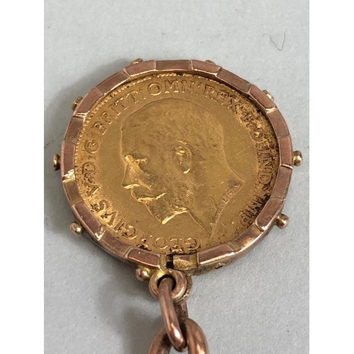 18 - Antique Jewellery, 9ct gold hallmarked open link watch chain with 1914 George V half sovereign in a ... 