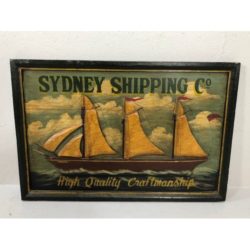 186 - Vintage Wooden Advertising sign for the Sydney Shipping Company approximately 90 x 60cm