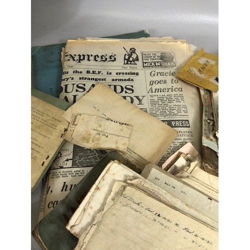 188 - WW1 WW2 Ephemera and collectables to include military documents, letters, booklets, tins and other i... 