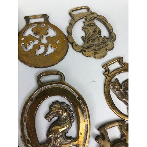 196 - Collection of Antique and vintage horse brasses to include Clock face, Ulster hand, Queens crown, ta... 