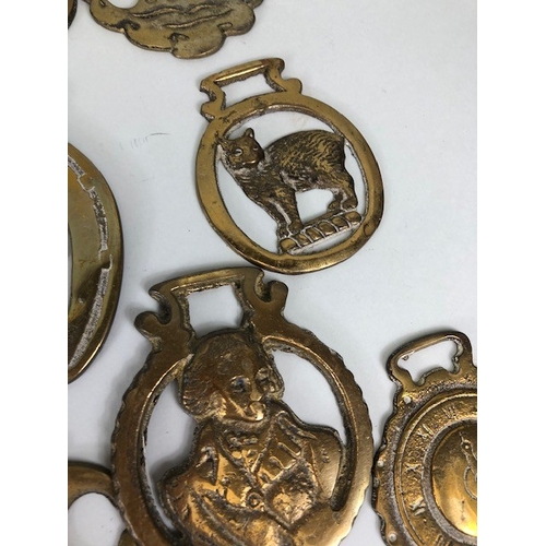 196 - Collection of Antique and vintage horse brasses to include Clock face, Ulster hand, Queens crown, ta... 