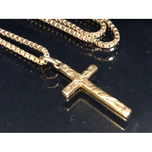 1A - 9ct Gold Box link necklace with engraved 9ct Gold cross pendant approx 6.6g