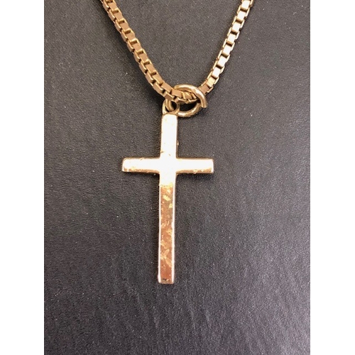 1A - 9ct Gold Box link necklace with engraved 9ct Gold cross pendant approx 6.6g