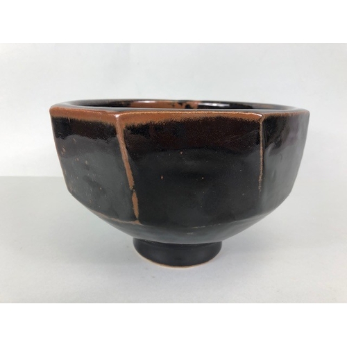 203 - Studio art pottery, Leach studio dark glaze octagonal squat vase, David Leach stamp to base, approxi... 