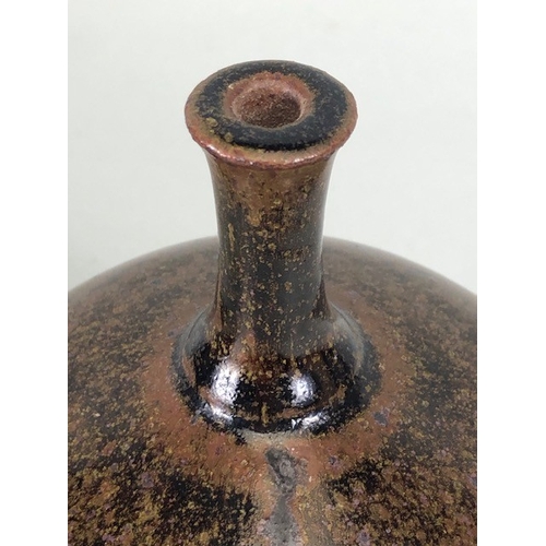 204 - Studio Art Pottery, oriental style dark speckle glaze vase approximately 25cm high, along with a squ... 