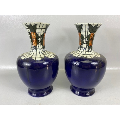 206 - Pair of Arts and crafts design vases, cobalt blue decoration with Mackintosh style trellis  decorati... 