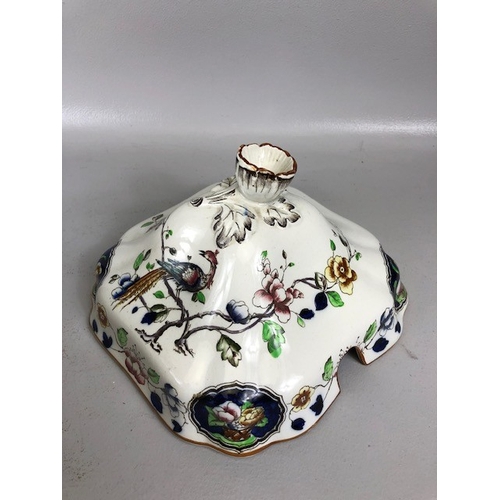 215 - Antique China, Corona Ware old Woodstock pattern soup terrine with cover and base saucer AF